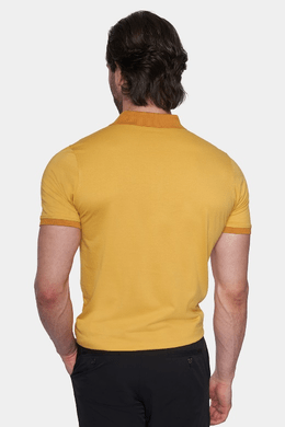 Back view of nitro yellow cotton polo shirt with short sleeves