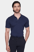 Men's mercerized cotton polo in deep sea blue, short sleeves, button placket, collar