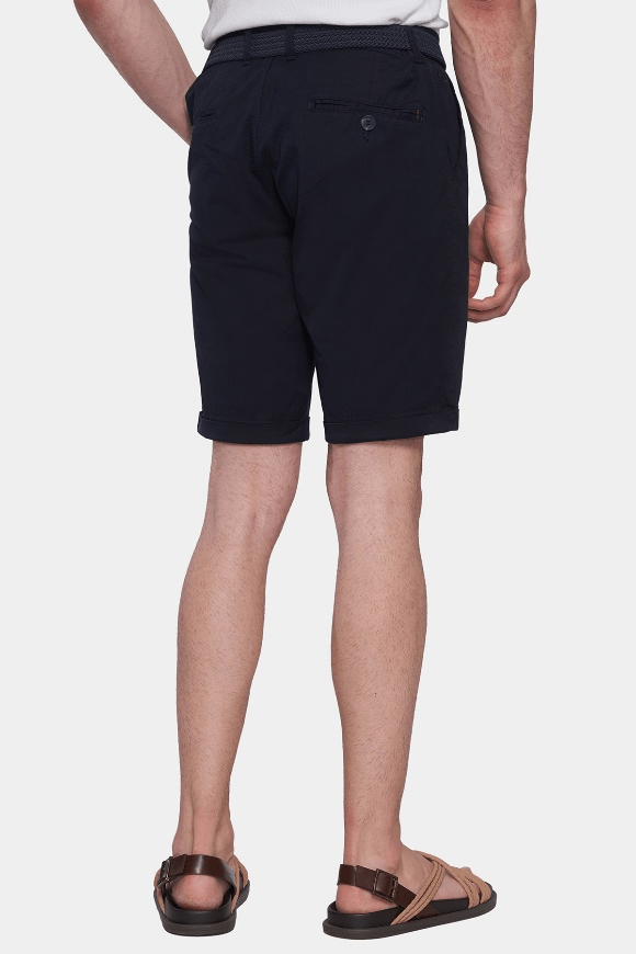 Navy summer shorts with belt loops and back welt pocket