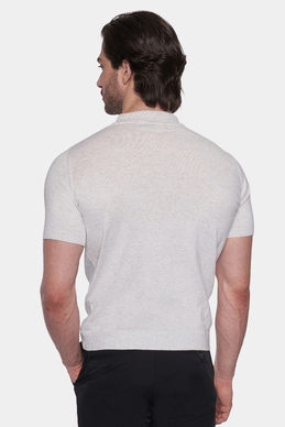 Blued gray mercerized cotton polo shirt with short sleeves, back view