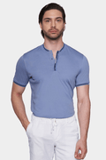 Mercerized cotton polo shirt, powder blue, quarter-zip and ribbed collar/cuffs