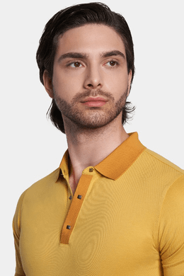 Nitro yellow mercerized cotton polo with ribbed collar and 3-button placket