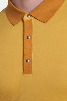 Nitro yellow polo collar and button placket with contrast inner edge