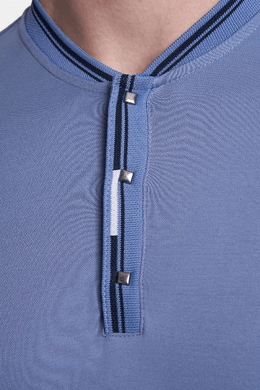Mercerized cotton polo placket close-up, quarter-zip with contrast ribbed trim