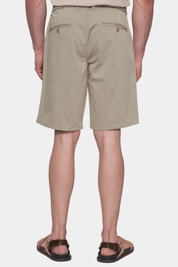 Men's natural beige shorts with back darts and welt back pockets