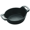 Mini cast iron serving dish with matte black enamel, two side handles, round