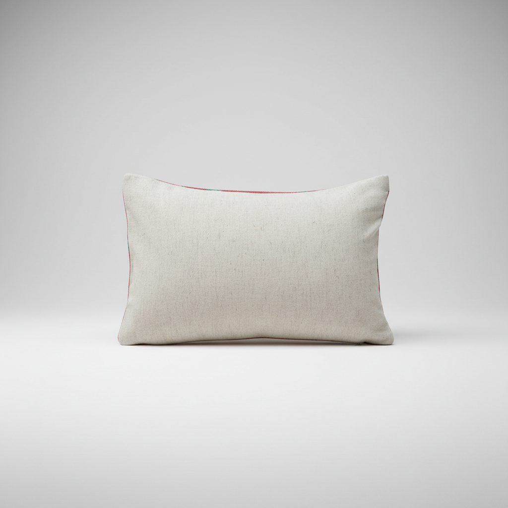 Cream cotton lumbar pillow, plain solid fabric