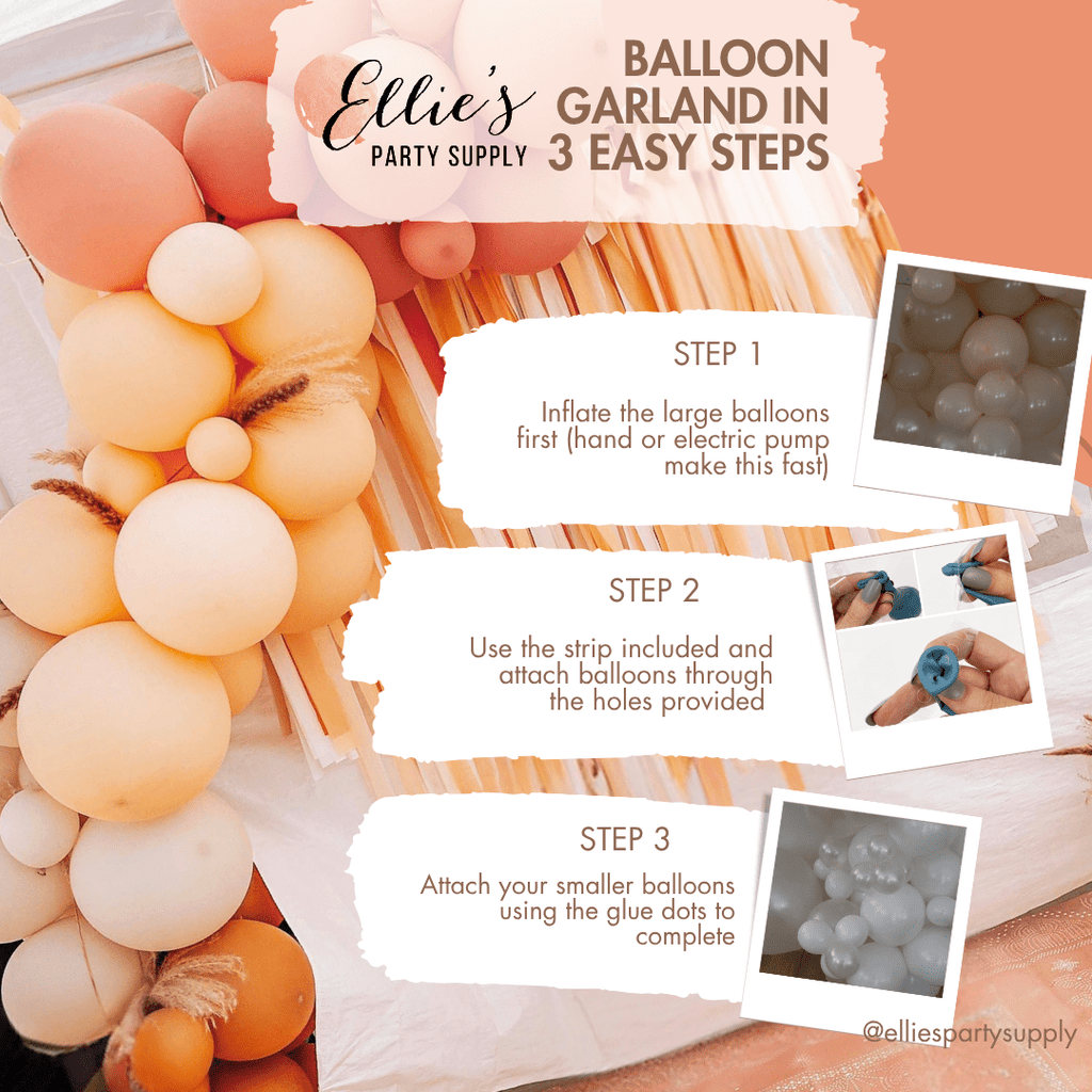 Peach and cream balloon garland kit with hanging streamers and fringe clusters