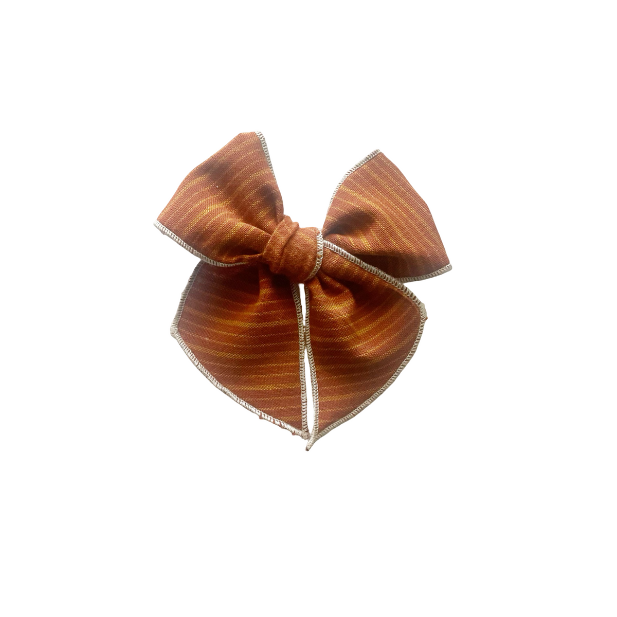 Brushed autumn striped fabric bow in burnt orange with gold pinstripes