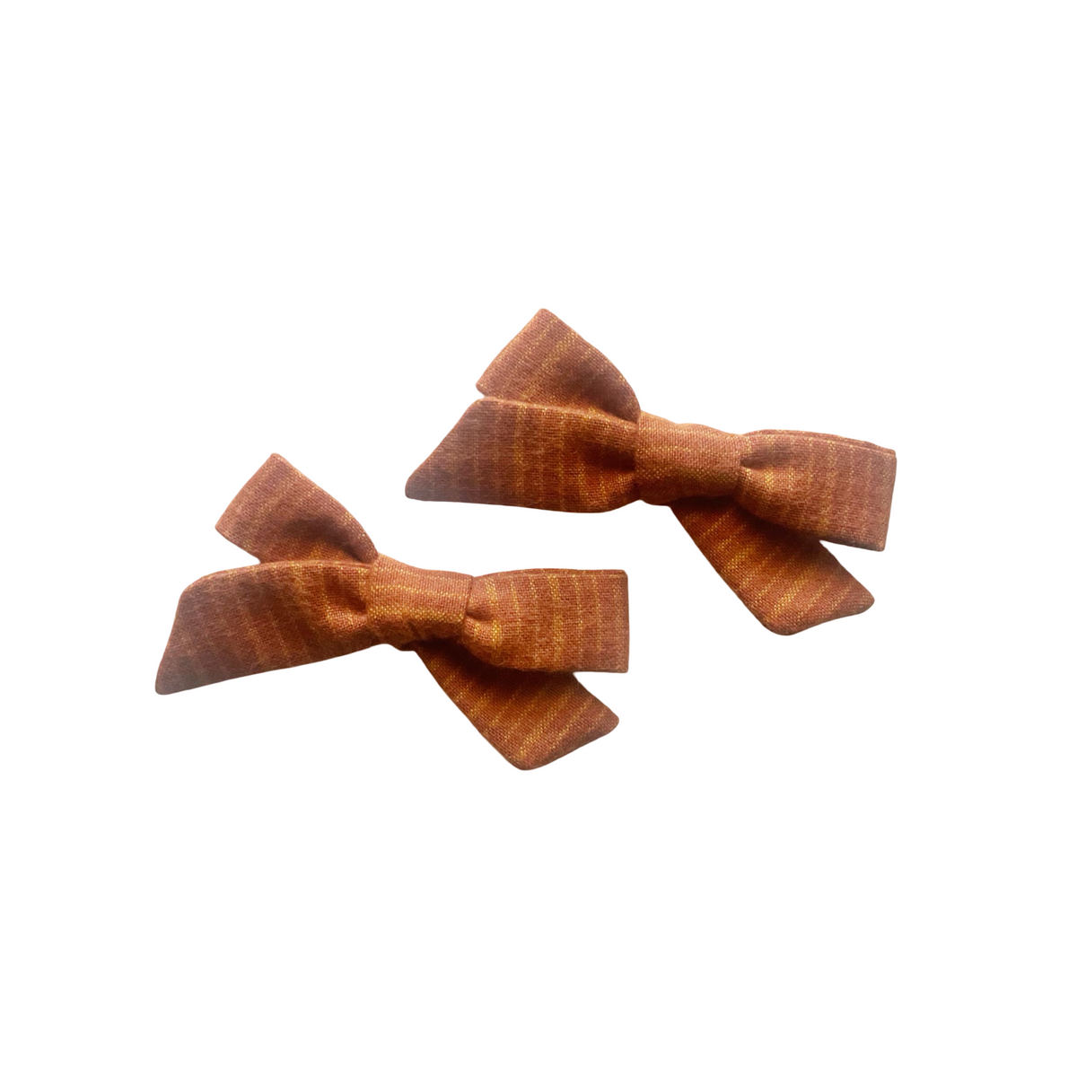 Brushed striped pigtail bows in rust-brown