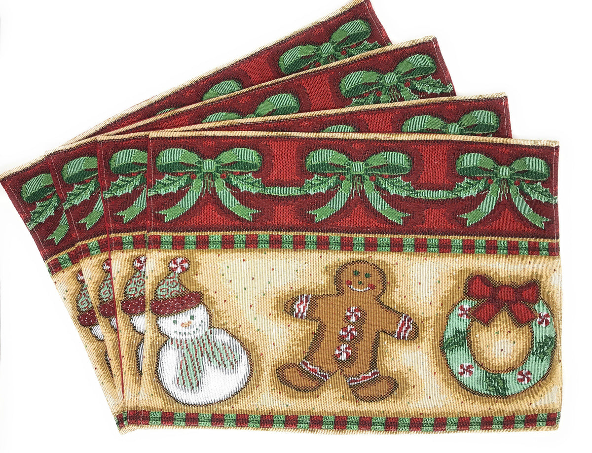 DaDa Bedding Set of 4-Pieces Gingerbread Sweets Holiday Woven Tapestry Placemats 13” x 19” (12917)