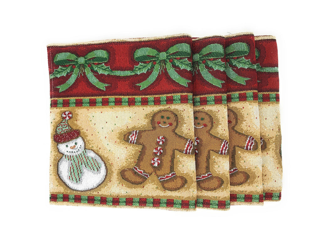 DaDa Bedding Set of 4-Pieces Gingerbread Sweets Holiday Woven Tapestry Placemats 13” x 19” (12917)