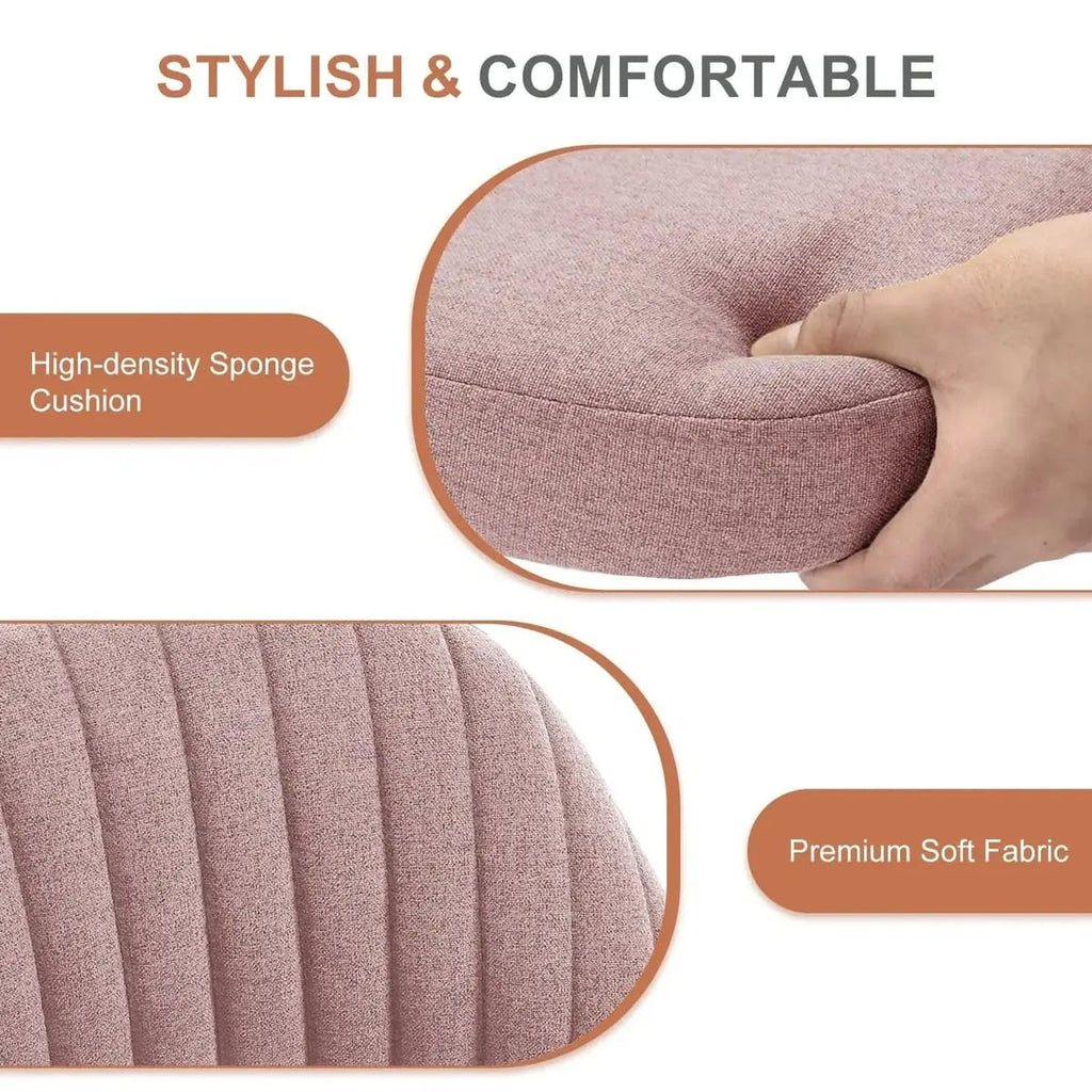 Pink armless office chair close-up of fabric cushion seat and backrest