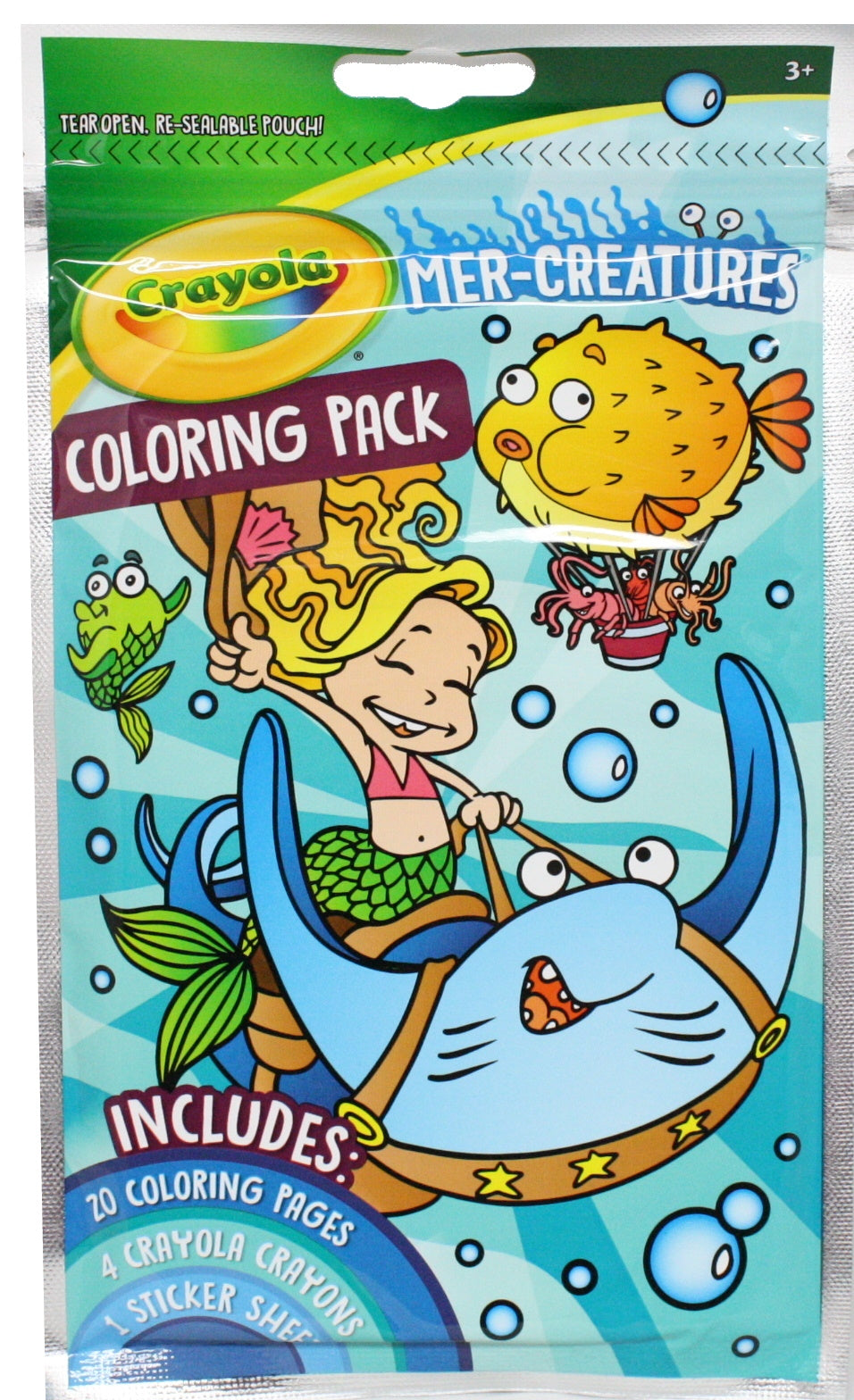 Crayola Mer-Creatures coloring pack pouch with sea animal illustrations and 20 coloring pages