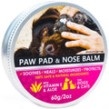 Round dog paw pad and nose balm jar with vitamin E and aloe label, 60g/2oz.