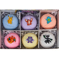 6-color bath bomb gift set in box, each with a surprise character toy inside