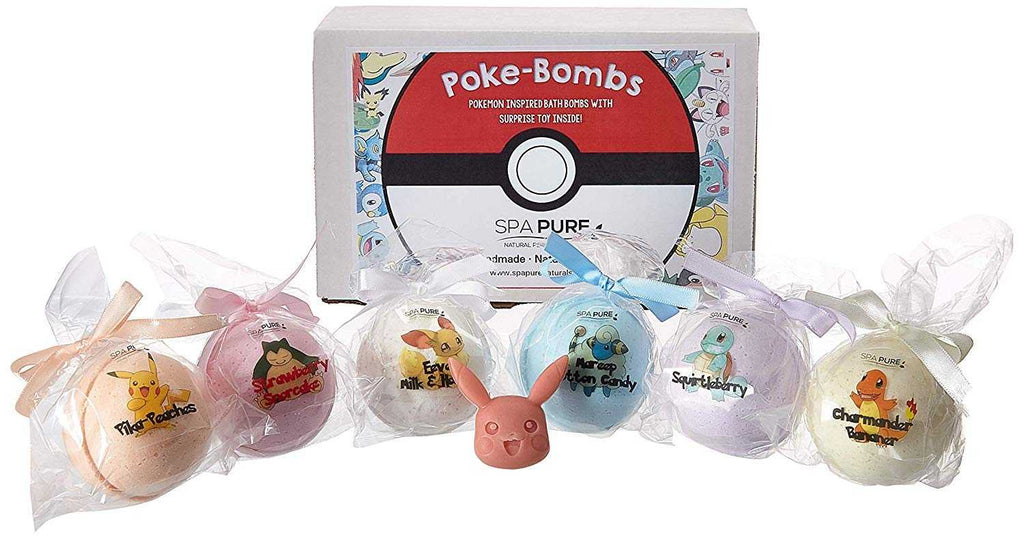 Poke-Bombs bath bomb gift set with assorted colorful bombs and surprise toys