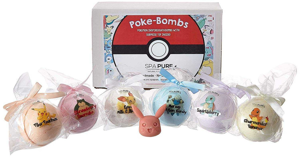 Poke-Bombs bath bomb gift set with assorted colorful bombs and surprise toys