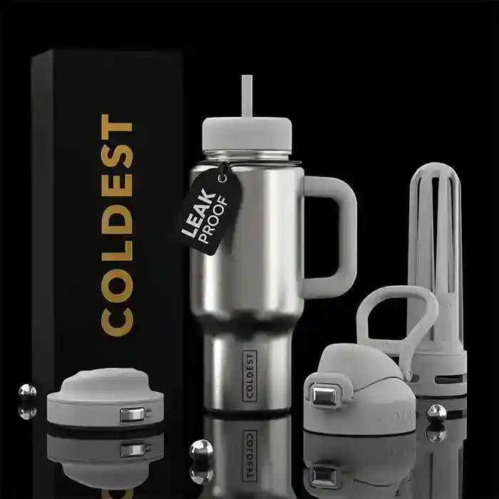 24oz Limitless Ultra v8 tumbler in silver with clear handle and matching silver straw lid