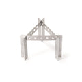 Portable camp stove burner stand, three-piece metal frame with cutouts