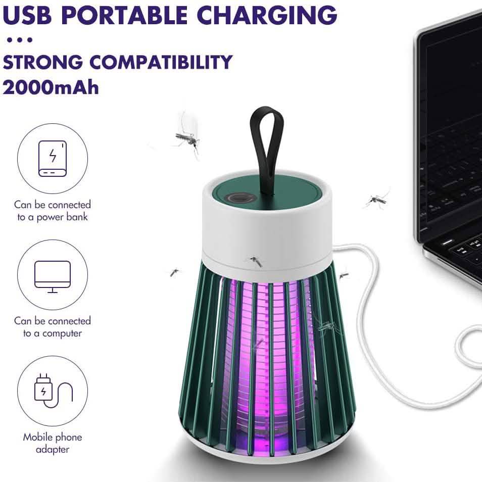 Portable USB mosquito killer LED lamp with purple glow and USB charging cable
