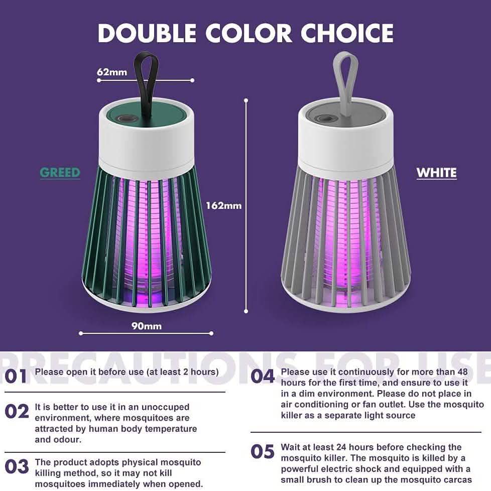 Dual-color portable USB mosquito killer LED lamps with purple light: green and white