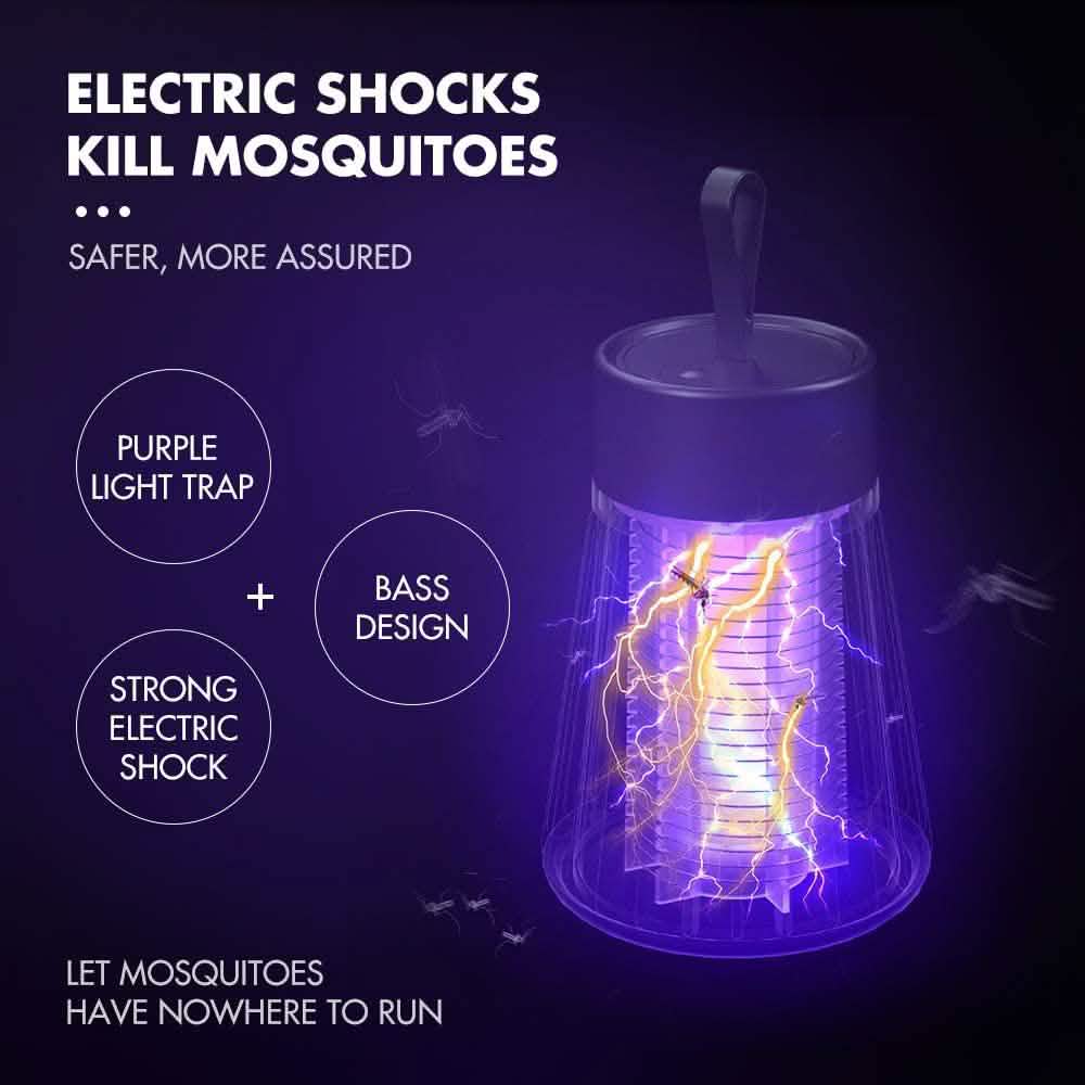 Mosquito killer LED lamp with purple light and visible electric shock arcs inside