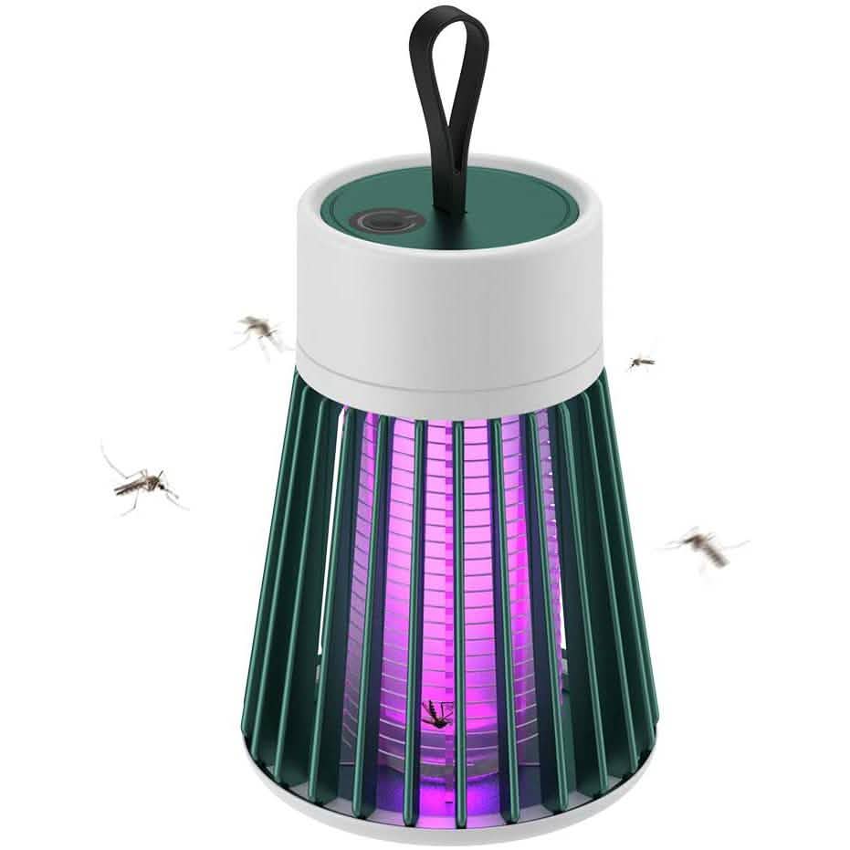 Portable USB mosquito killer LED lamp with green base and purple light