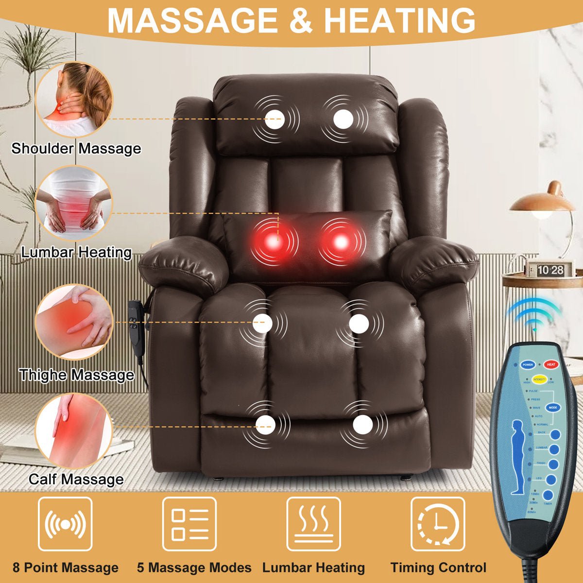 Lay Flat Power Lift Chair Recliner with Heat & Massage | Latitude Run