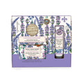 Lavender and rosemary hand & body care set gift box with soap and lotion.