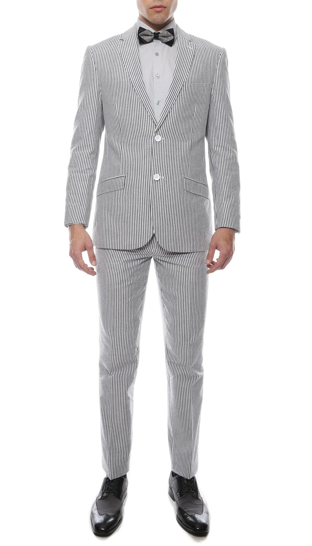 Striped seersucker slim-fit suit with 2-button jacket and matching trousers