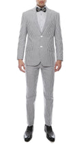 Striped seersucker slim-fit suit with 2-button jacket and matching trousers