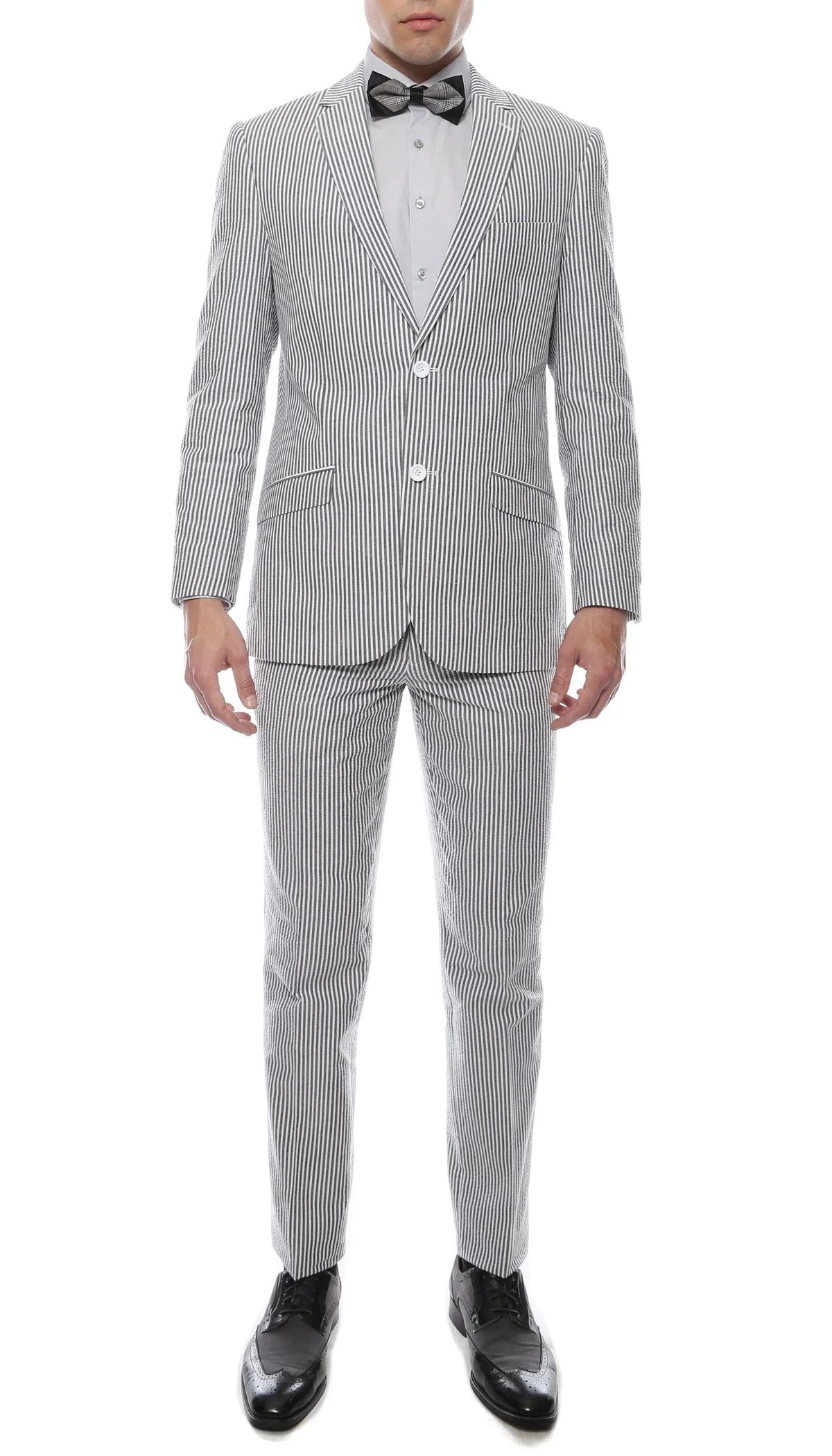 Striped seersucker slim-fit suit with 2-button jacket and matching trousers