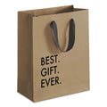 Brown kraft gift bag with navy rope handles and text 'BEST. GIFT. EVER.'