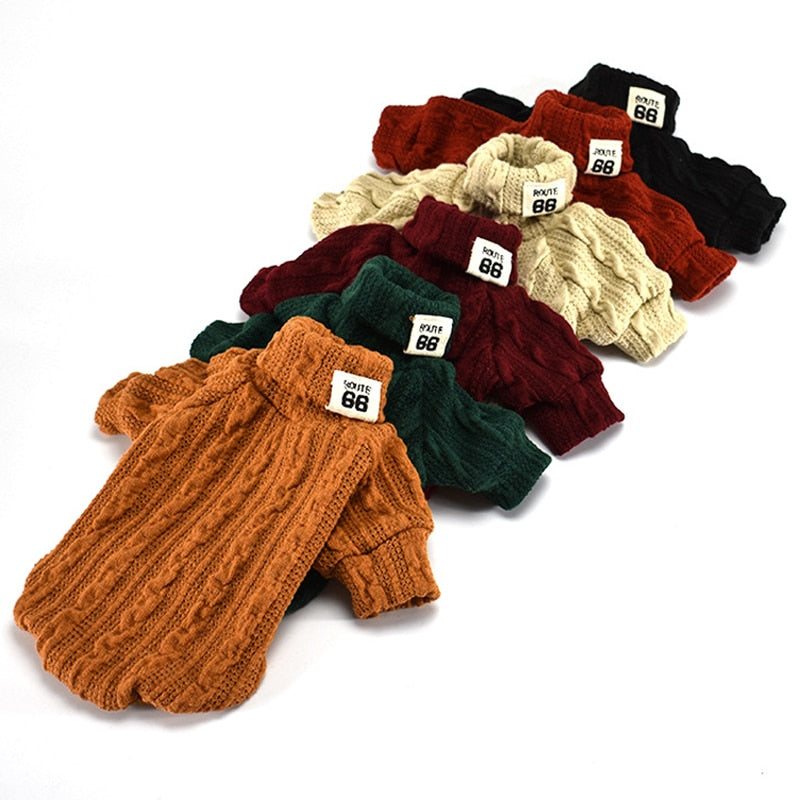 Knitted turtleneck sweaters for small pets in multiple colors, long sleeves