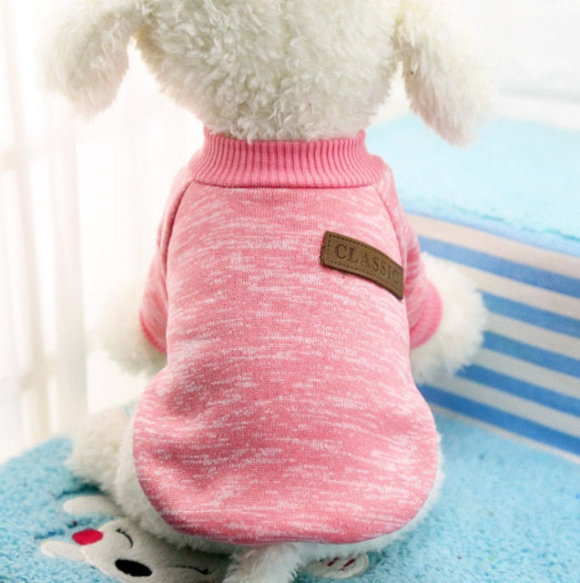 Pink heather winter pet sweater with ribbed turtleneck and back patch