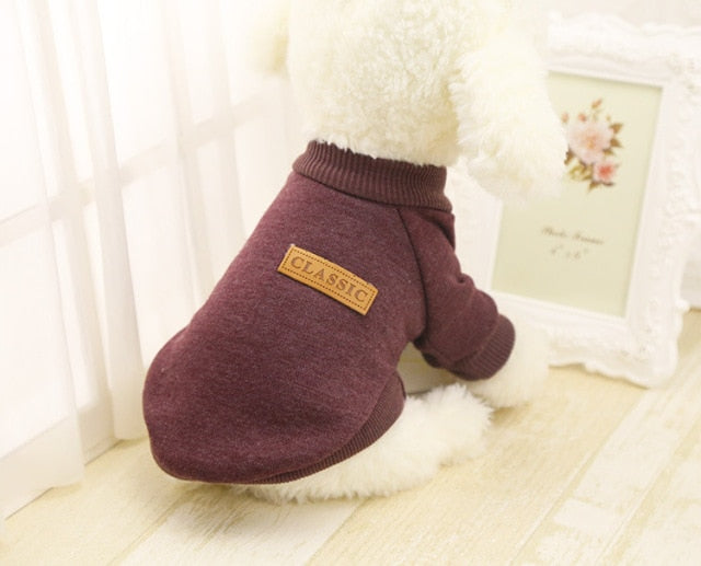 Brown heather winter pet sweater with ribbed turtleneck and paw cuffs