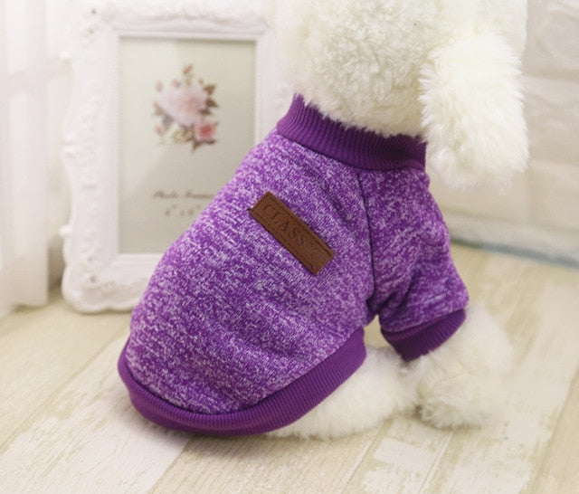 Purple heather winter pet sweater with ribbed turtleneck and side patch