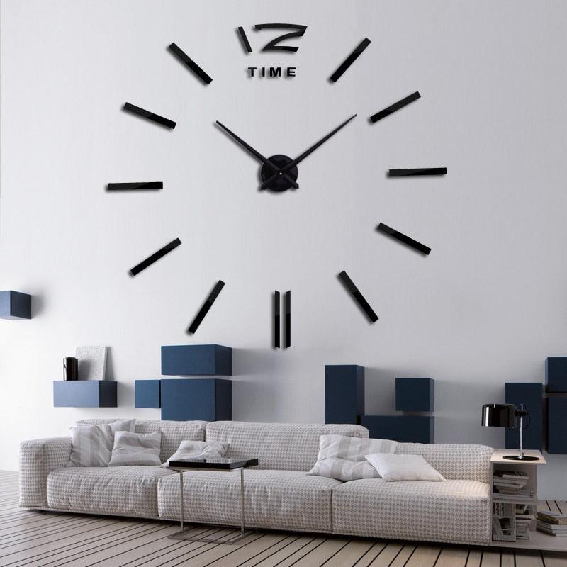 Wall clock sticker set with black hour markers, black hands and 12 display