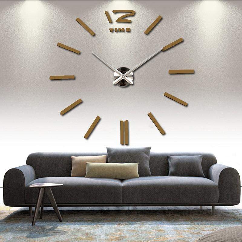 Wall clock sticker set with gold hour markers, silver hands and 12 display
