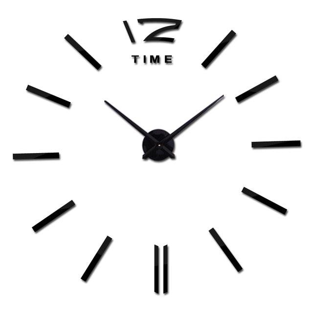 Wall clock sticker set with black hour markers, black hands and 12 display