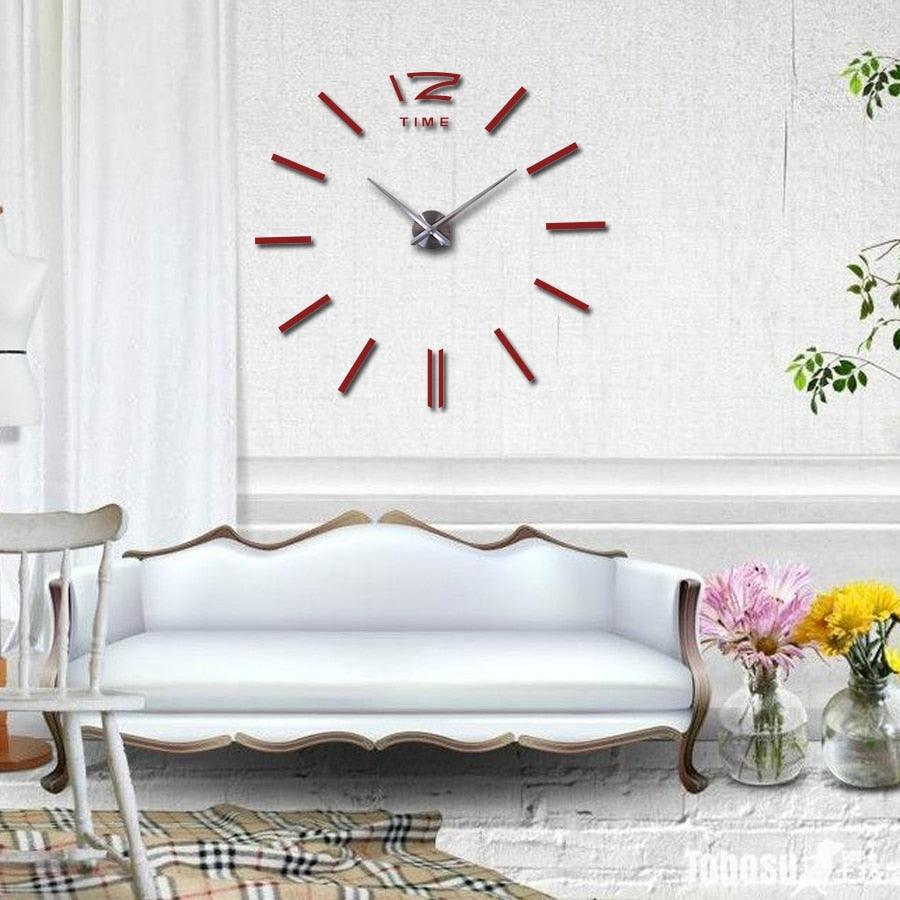 Wall clock sticker set with red hour markers, silver hands and 12 display
