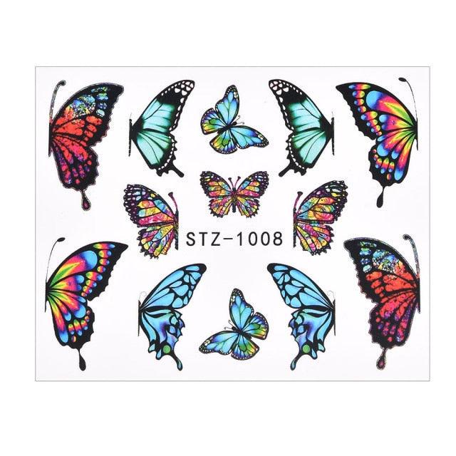 Butterfly nail art water transfer decals sheet with rainbow holographic style butterfly stickers