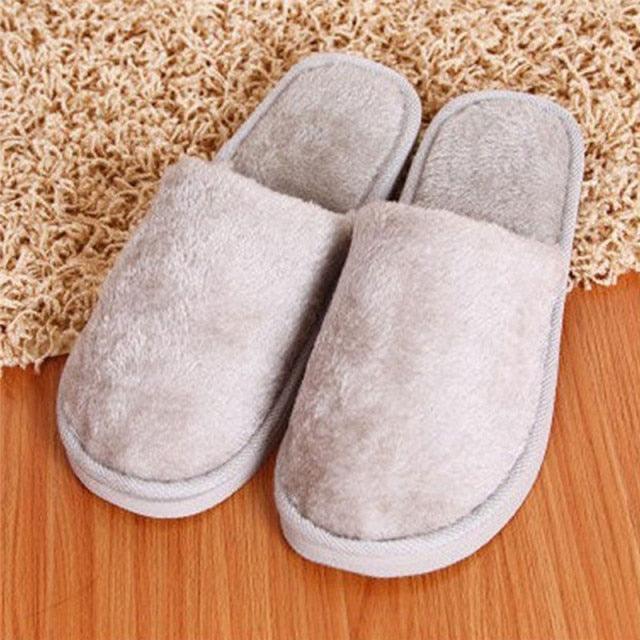 Women's light gray plush slide slippers with cushioned sole