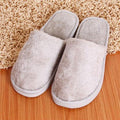 Women's light gray plush slide slippers with cushioned sole