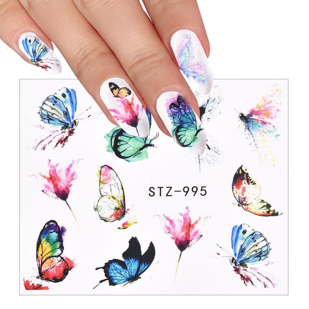Watercolor butterfly nail transfer decals sheet, STZ-995