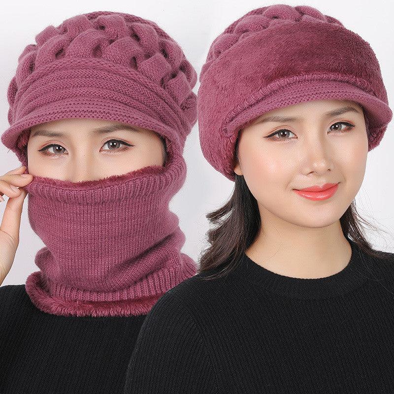 Wine red knitted balaclava beanie with face and neck covering