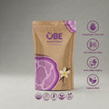 Organic ube powder pouch, kraft bag with purple ube artwork and logo