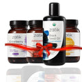 Natural wellness supplement package with Zatik amber bottles and black pump oil