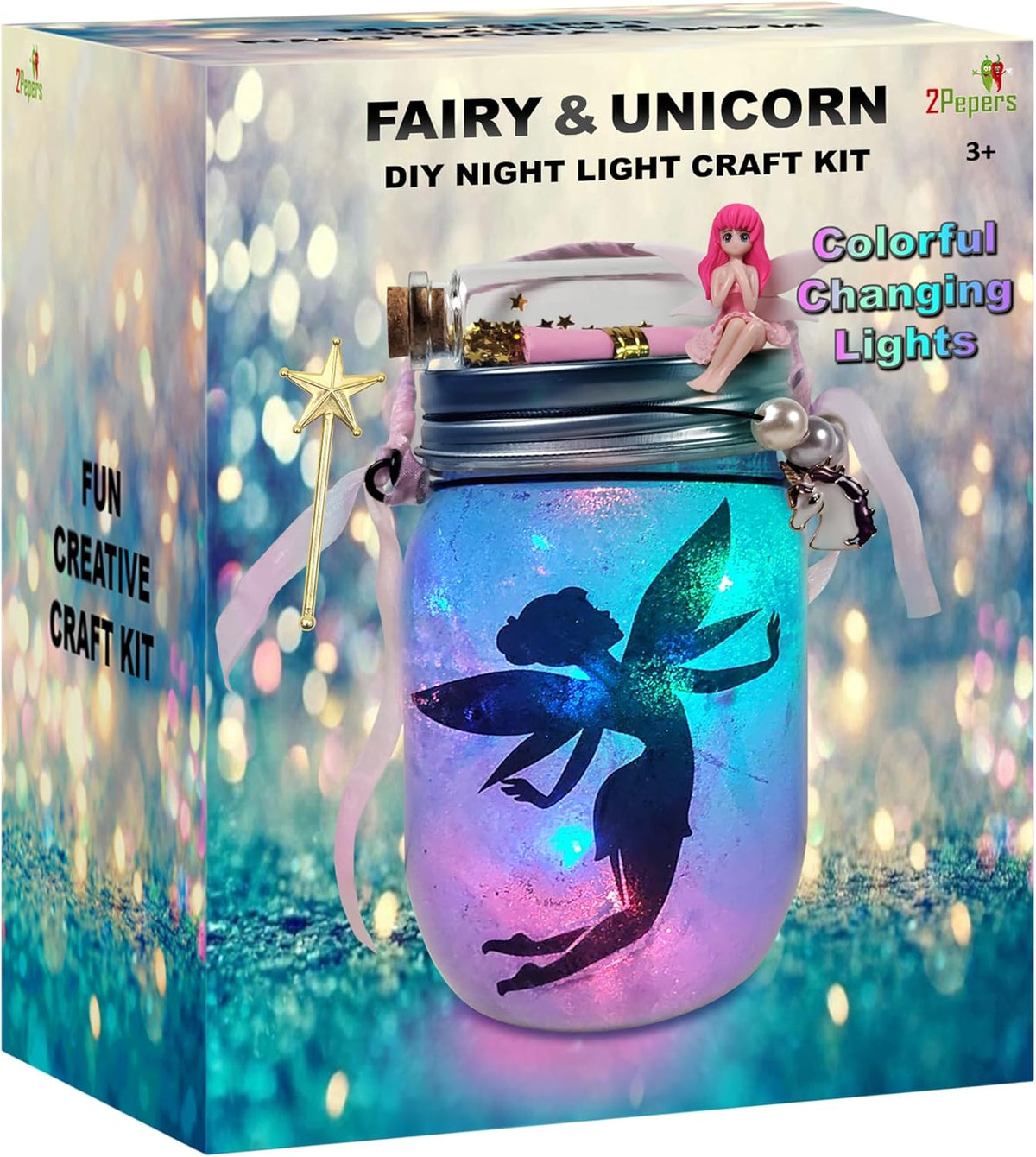 Fairy terrarium jar night light kit with purple LED glow and unicorn silhouette